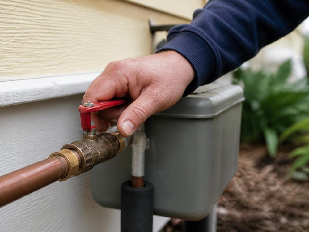 Hand turning a main water shut-off valve